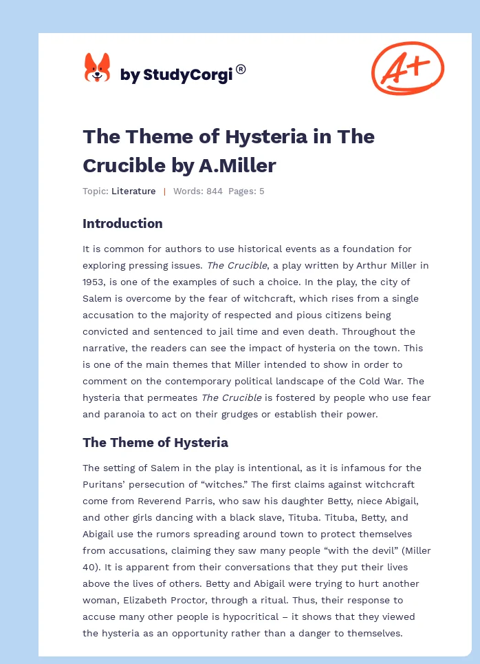 The Theme of Hysteria in The Crucible by A.Miller. Page 1