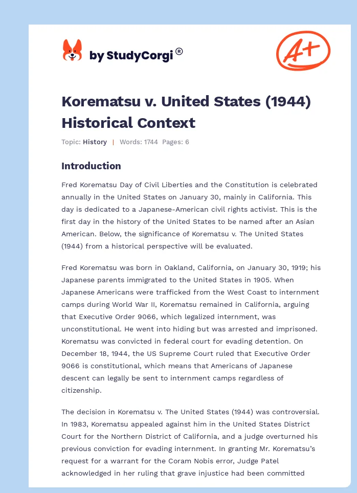 Korematsu v. United States (1944) Historical Context. Page 1