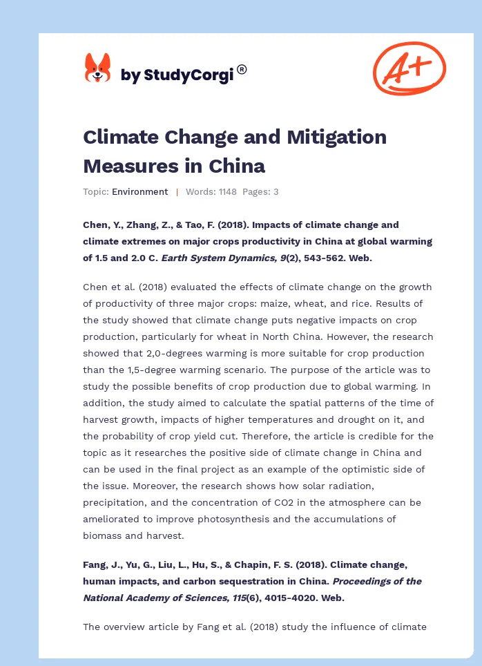 Climate Change and Mitigation Measures in China. Page 1