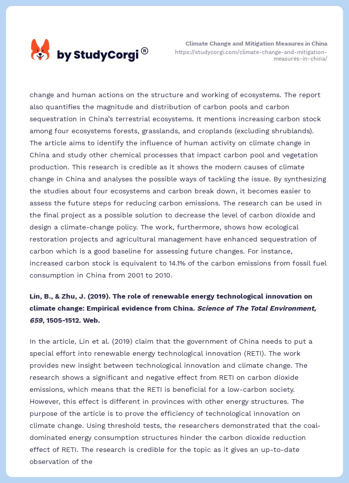 Climate Change and Mitigation Measures in China. Page 2