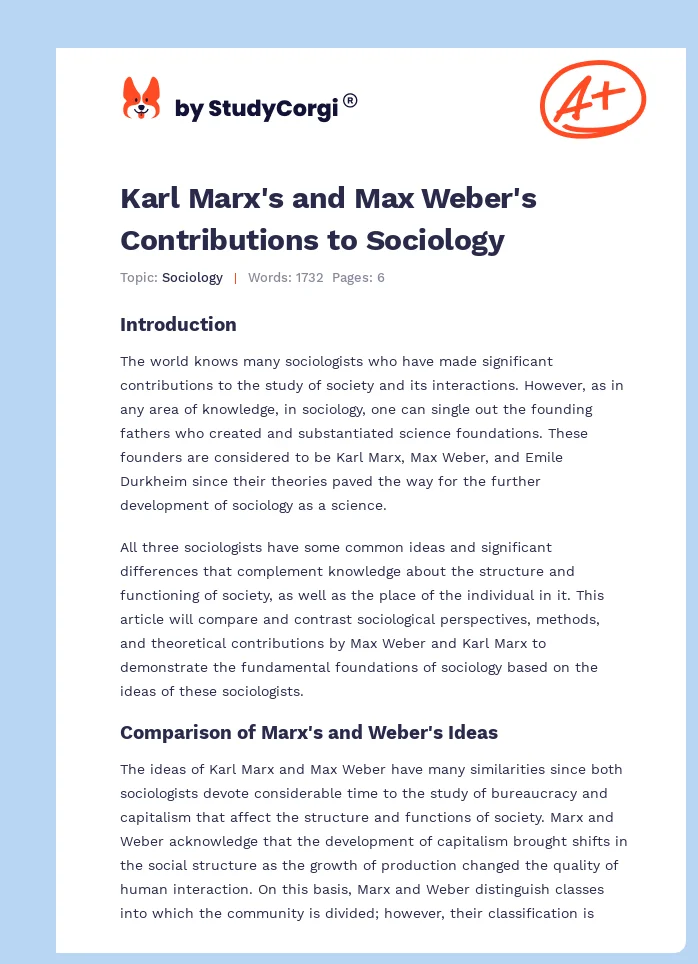 Karl Marx's and Max Weber's Contributions to Sociology. Page 1