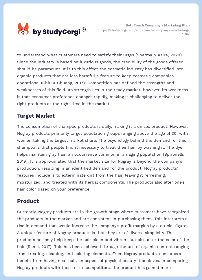 Soft Touch Company's Marketing Plan. Page 2