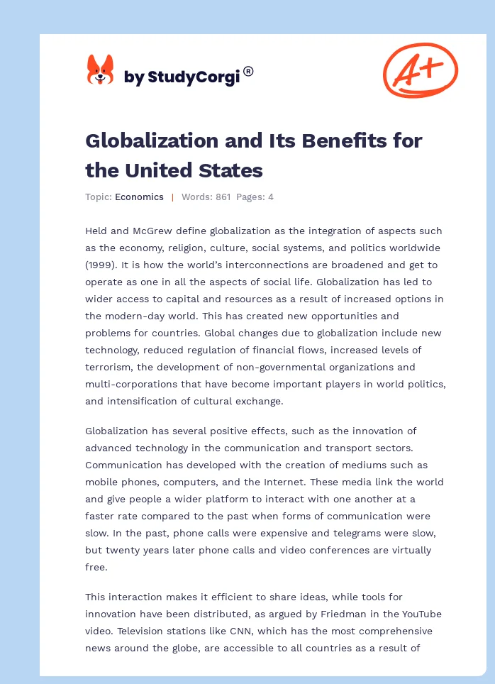 Globalization and Its Benefits for the United States. Page 1
