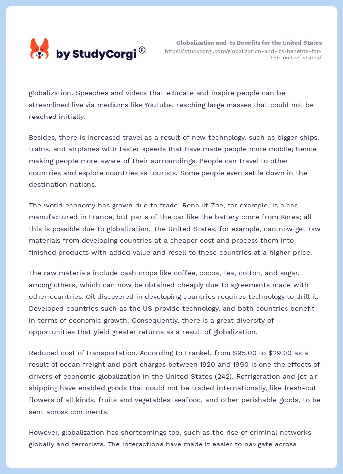 Globalization and Its Benefits for the United States. Page 2