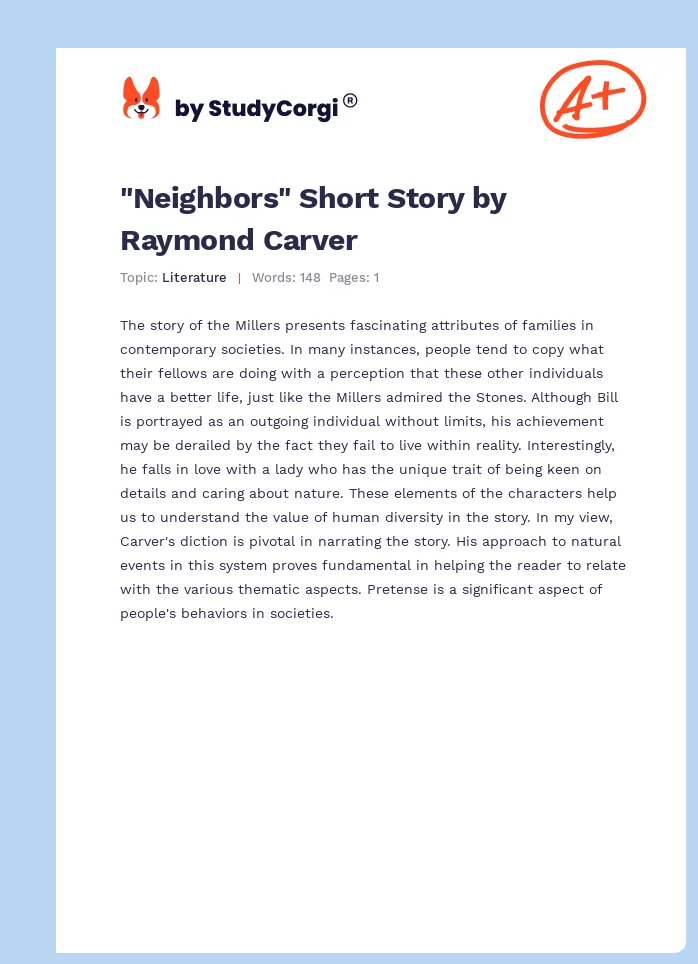 "Neighbors" Short Story by Raymond Carver. Page 1