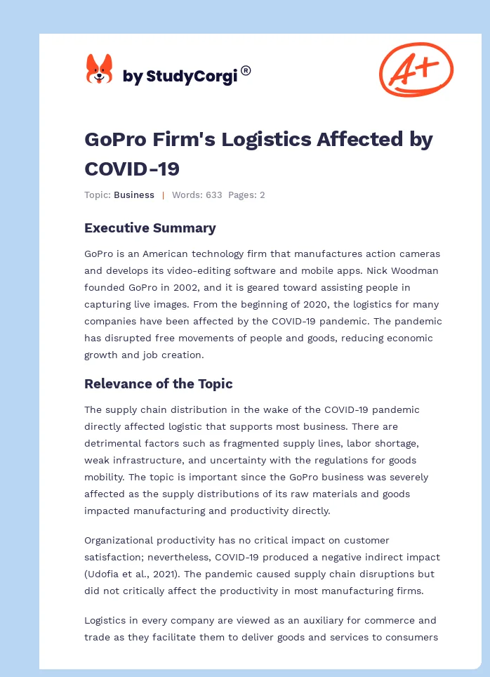 GoPro Firm's Logistics Affected by COVID-19. Page 1