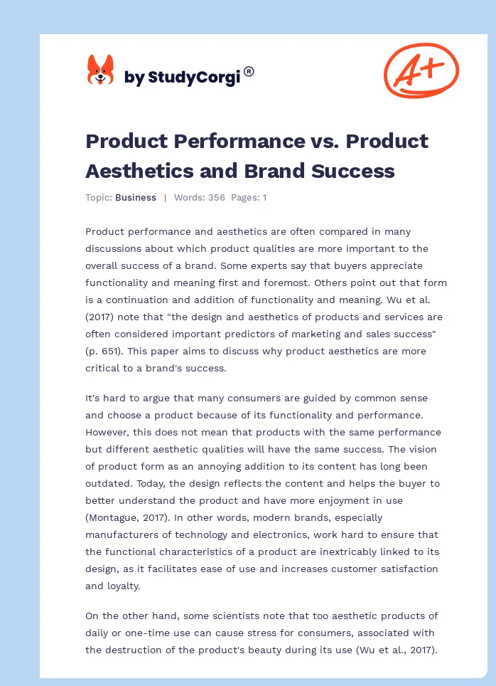 Product Performance vs. Product Aesthetics and Brand Success. Page 1