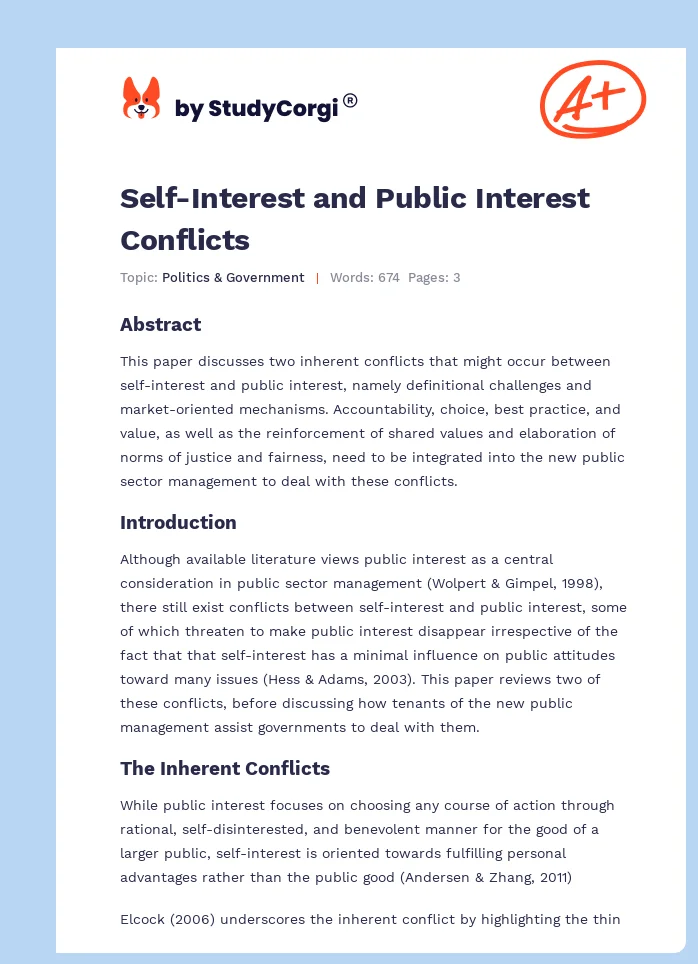 Self-Interest and Public Interest Conflicts. Page 1