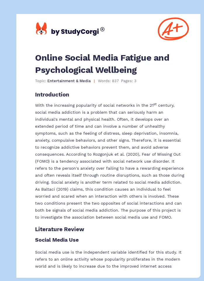 Online Social Media Fatigue and Psychological Wellbeing. Page 1
