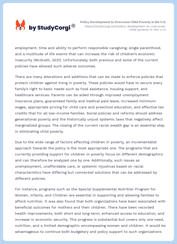 Policy Development to Overcome Child Poverty in the U.S.. Page 2