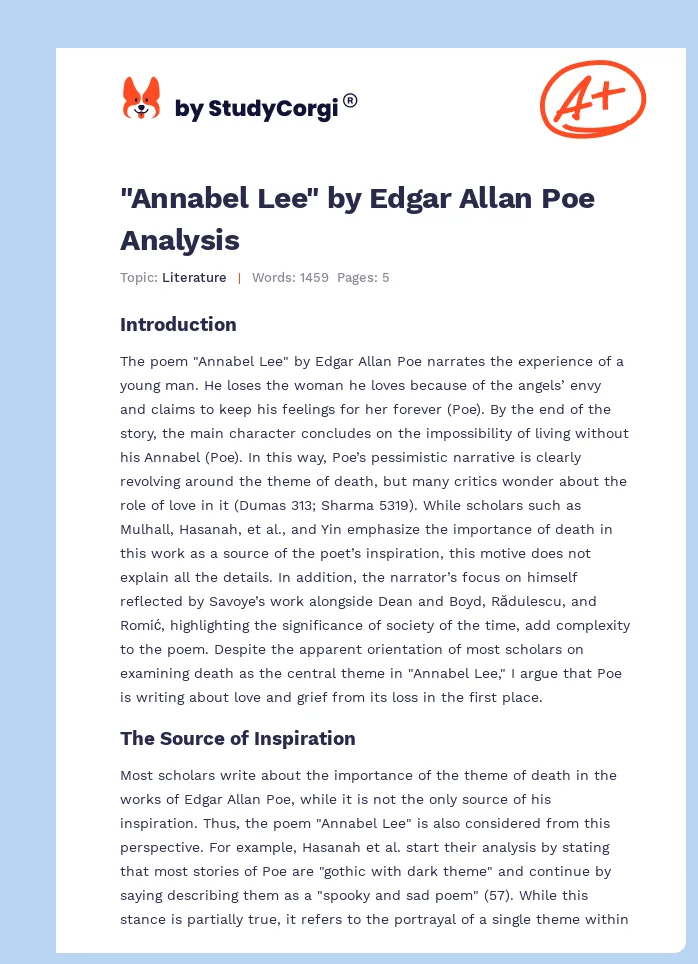 "Annabel Lee" by Edgar Allan Poe Analysis. Page 1