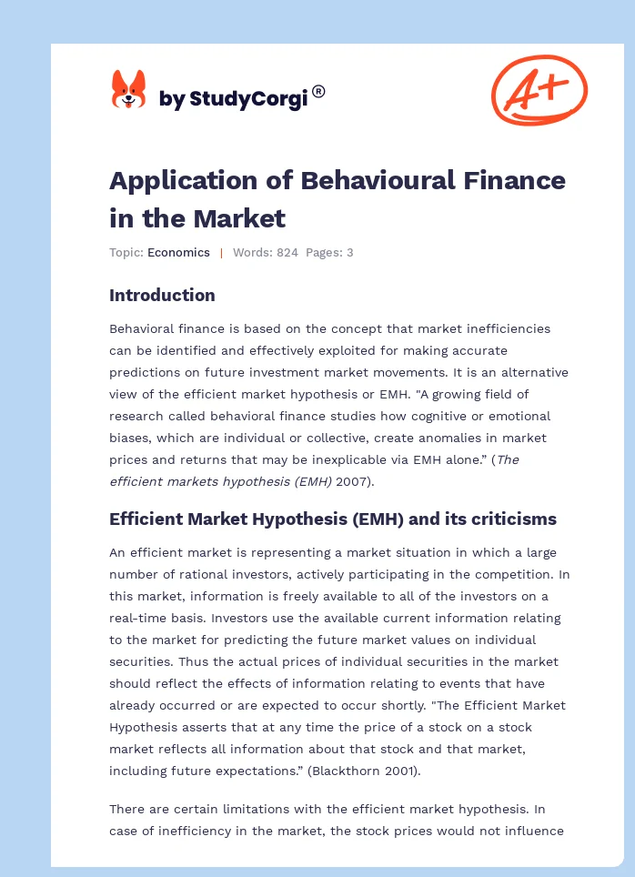 Application of Behavioural Finance in the Market. Page 1