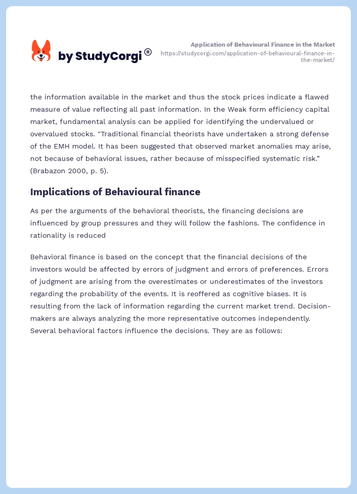 Application of Behavioural Finance in the Market. Page 2