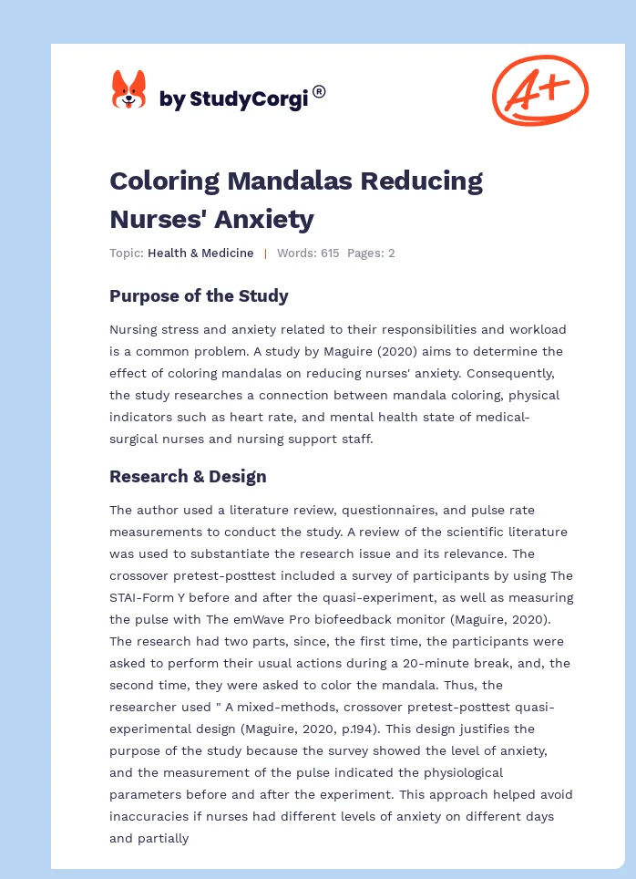 Coloring Mandalas Reducing Nurses' Anxiety. Page 1