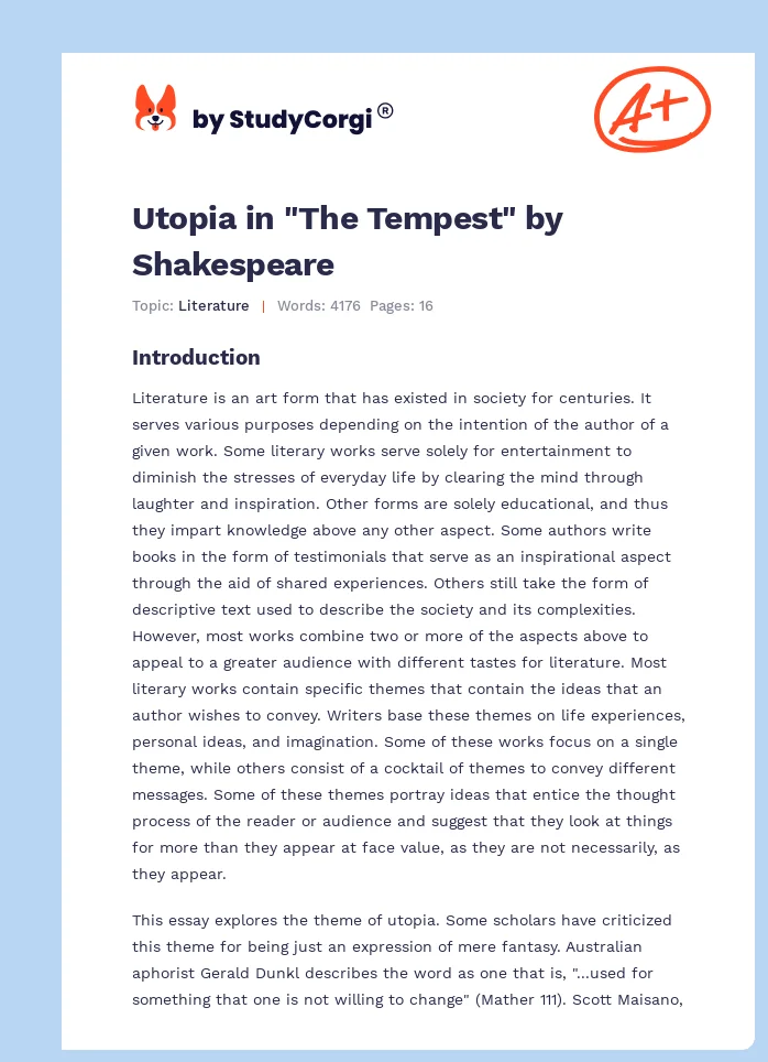 Utopia in "The Tempest" by Shakespeare. Page 1