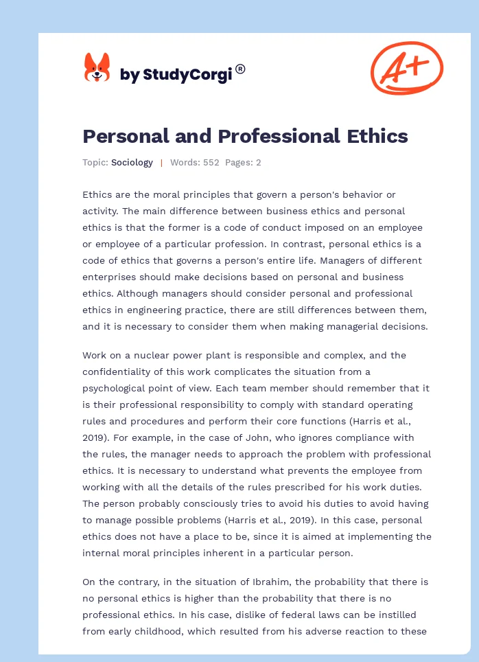 Personal and Professional Ethics. Page 1