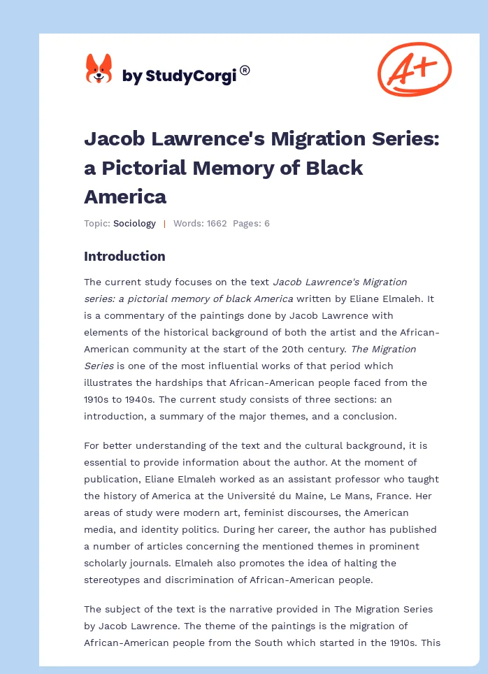 Jacob Lawrence's Migration Series: a Pictorial Memory of Black America. Page 1