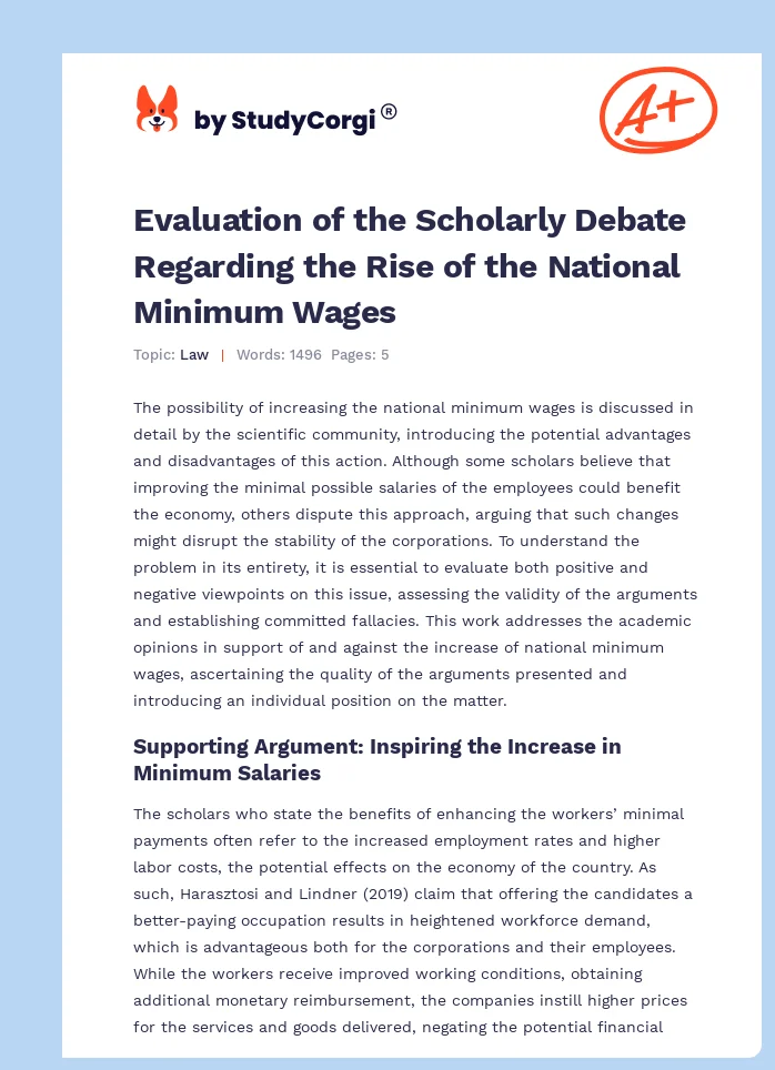 Evaluation of the Scholarly Debate Regarding the Rise of the National Minimum Wages. Page 1