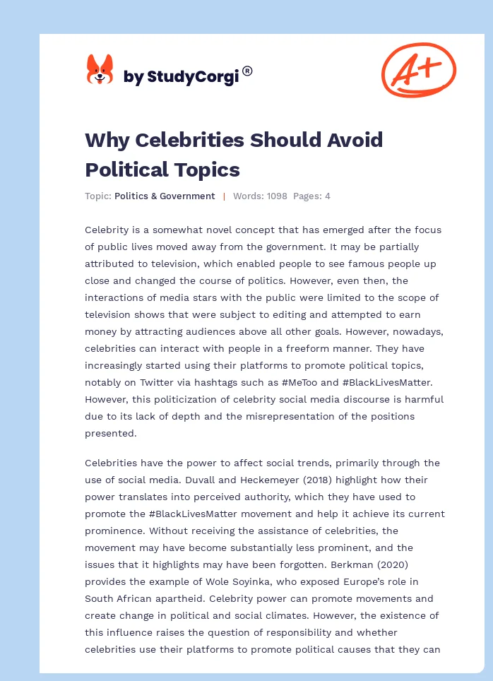 Why Celebrities Should Avoid Political Topics. Page 1