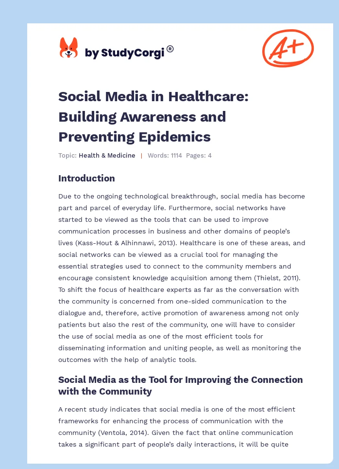 Social Media in Healthcare: Building Awareness and Preventing Epidemics. Page 1