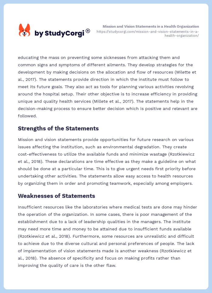 Mission and Vision Statements in a Health Organization. Page 2