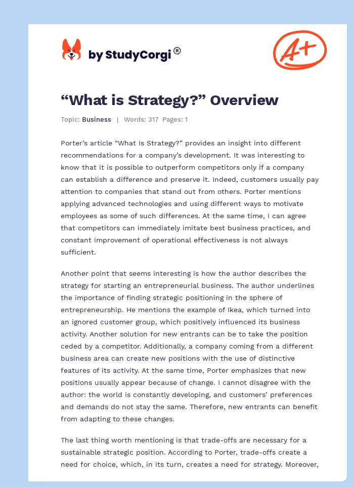 “What is Strategy?” Overview. Page 1