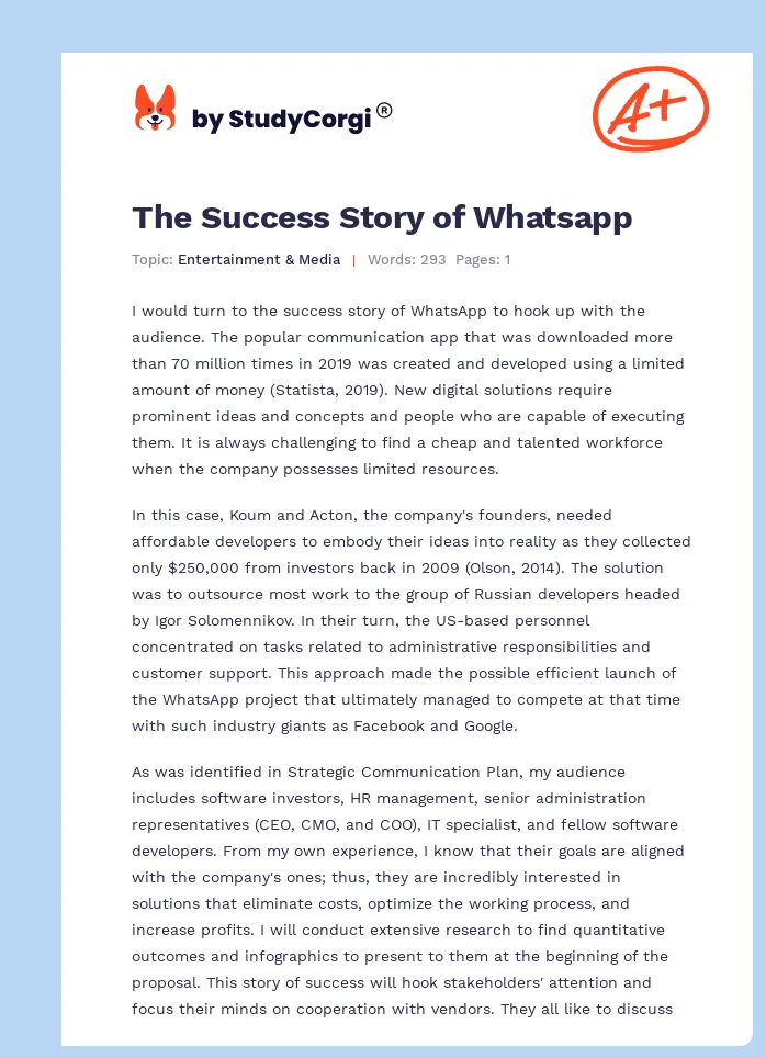 The Success Story of Whatsapp. Page 1