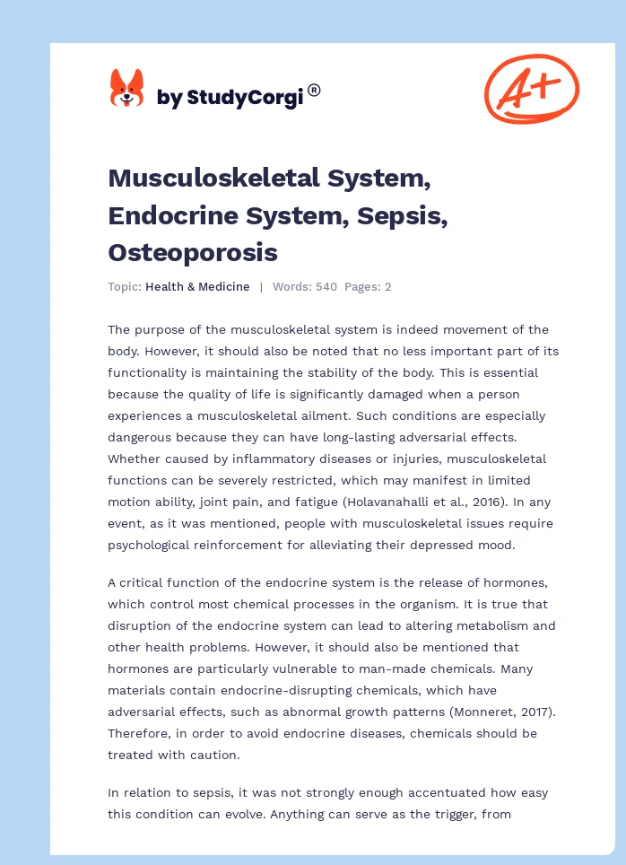 Musculoskeletal System, Endocrine System, Sepsis, Osteoporosis. Page 1