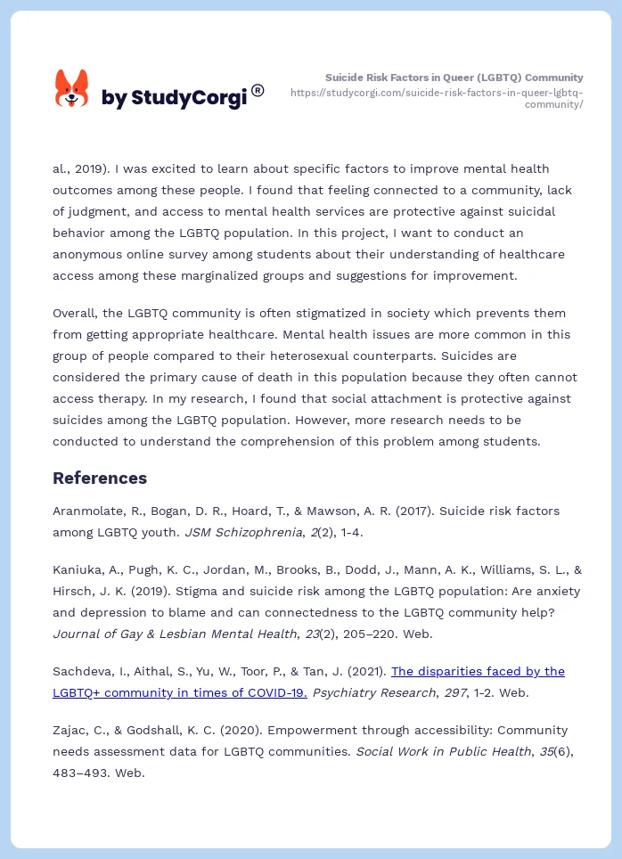 Suicide Risk Factors in Queer (LGBTQ) Community. Page 2