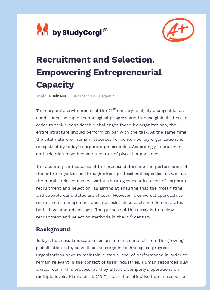 Recruitment and Selection. Empowering Entrepreneurial Capacity. Page 1