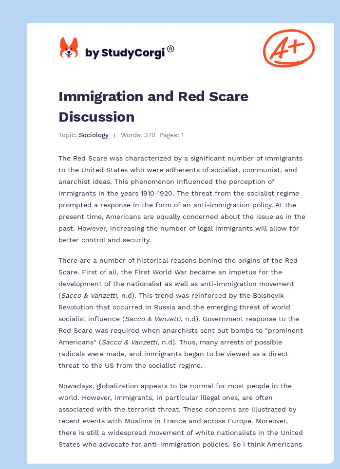 Immigration and Red Scare Discussion. Page 1