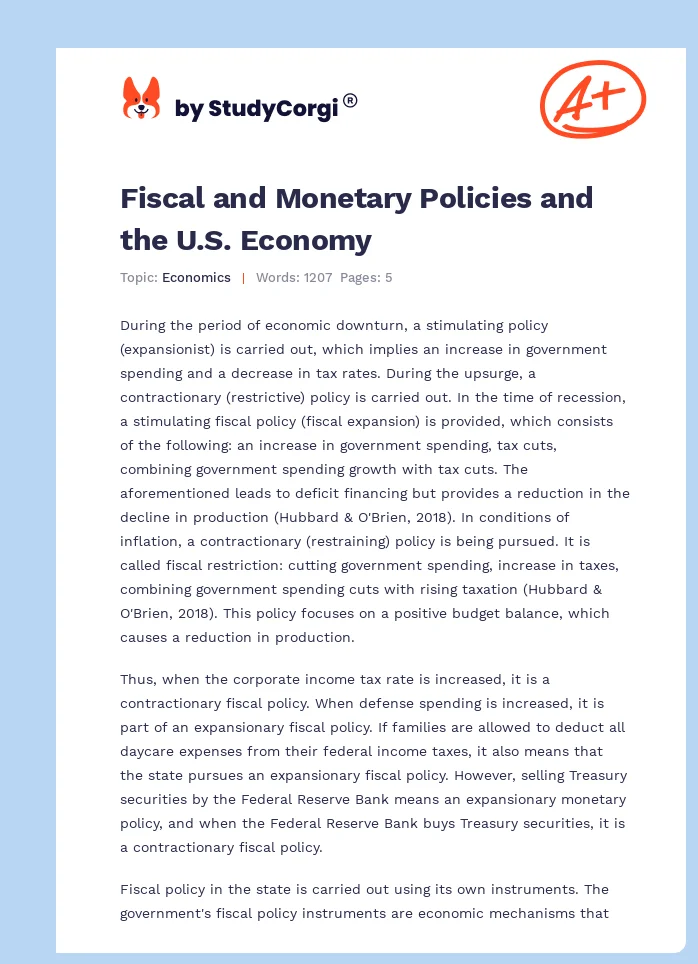 Fiscal and Monetary Policies and the U.S. Economy. Page 1