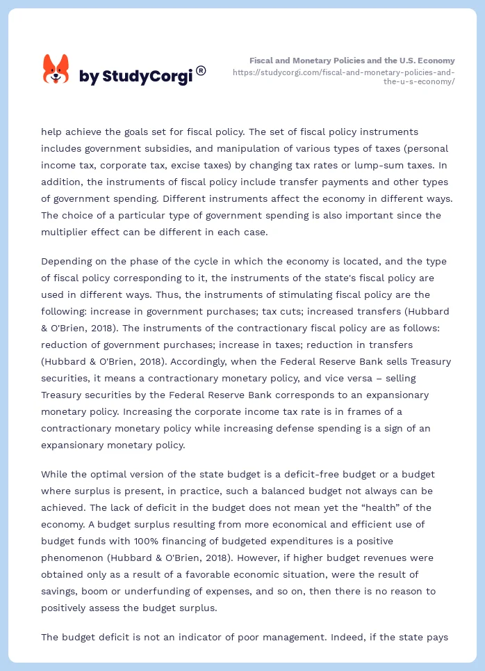 Fiscal and Monetary Policies and the U.S. Economy. Page 2
