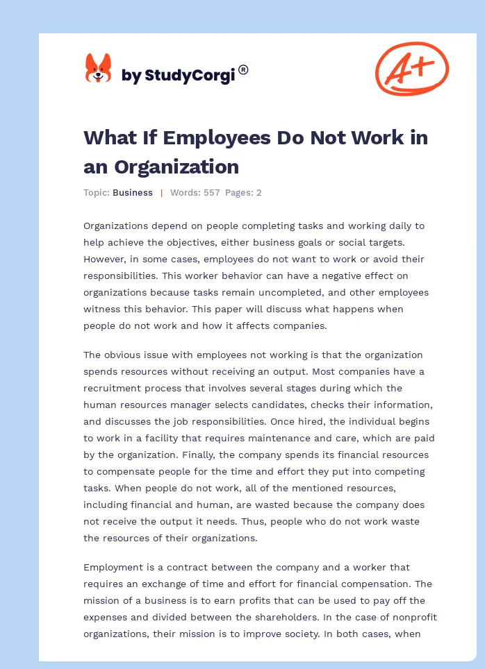 What If Employees Do Not Work in an Organization. Page 1