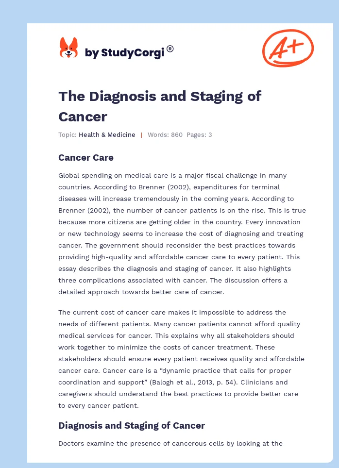 The Diagnosis and Staging of Cancer. Page 1