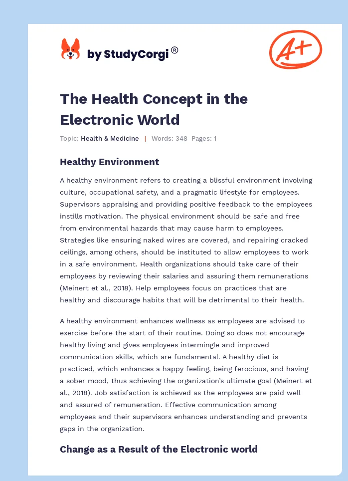 The Health Concept in the Electronic World. Page 1