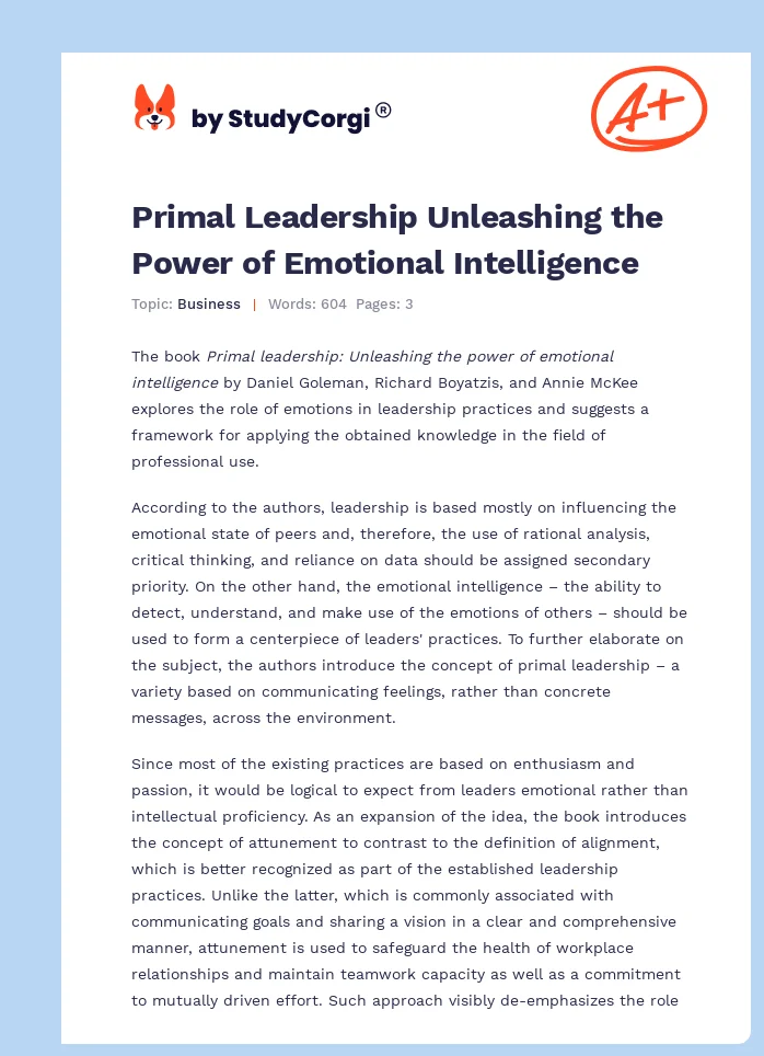 Primal Leadership Unleashing the Power of Emotional Intelligence. Page 1