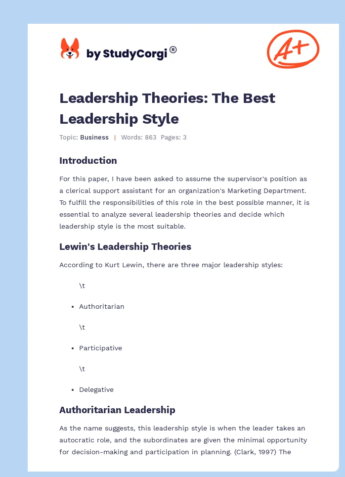 Leadership Theories: The Best Leadership Style. Page 1