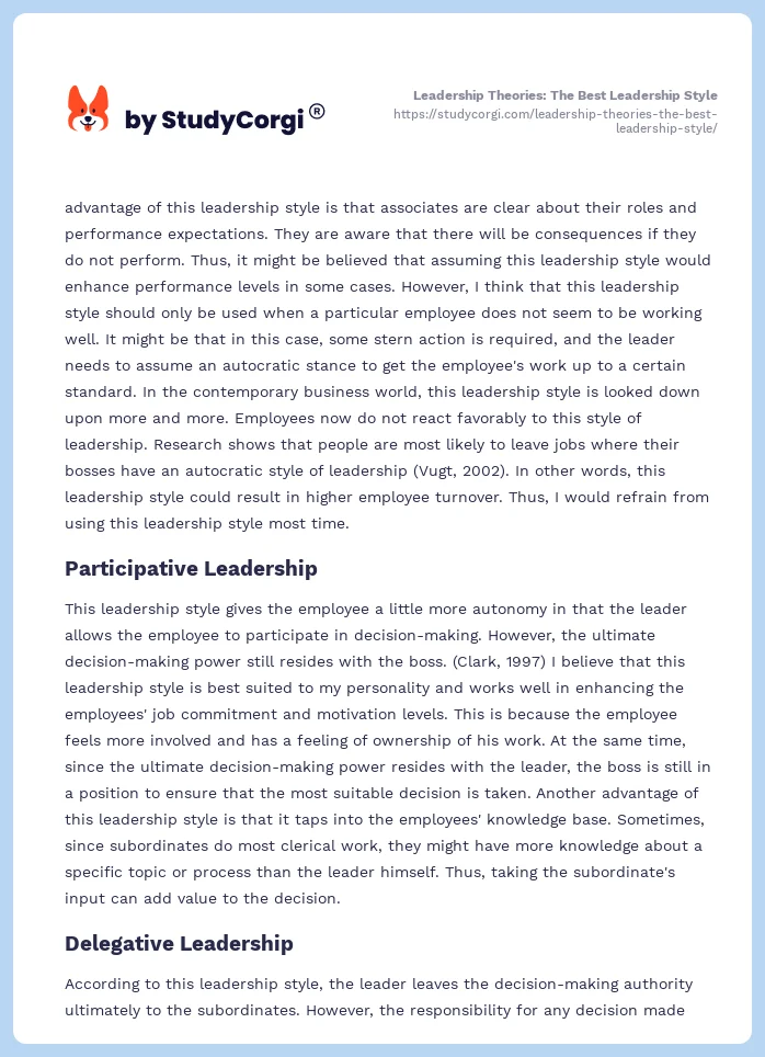 Leadership Theories: The Best Leadership Style. Page 2