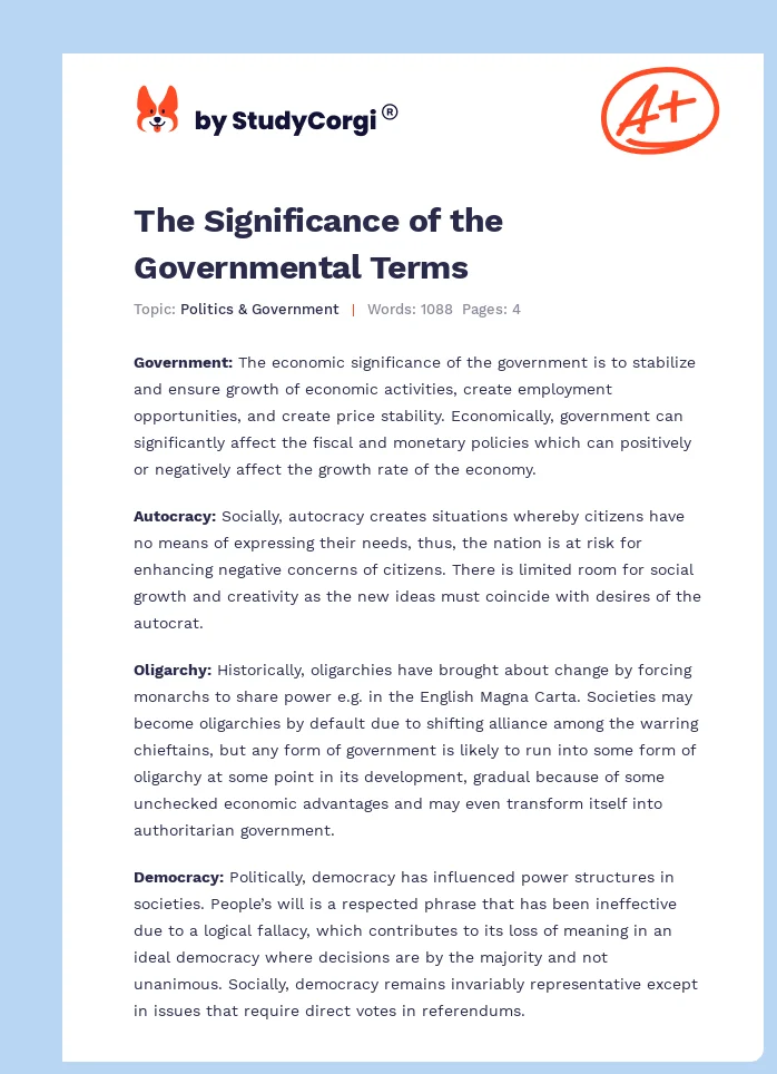 The Significance of the Governmental Terms. Page 1