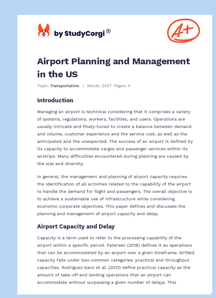 Airport Planning and Management in the US. Page 1