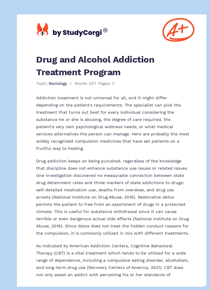 Drug and Alcohol Addiction Treatment Program. Page 1