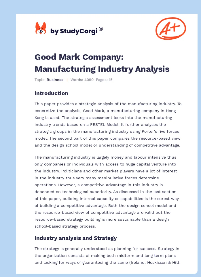 Good Mark Company: Manufacturing Industry Analysis. Page 1