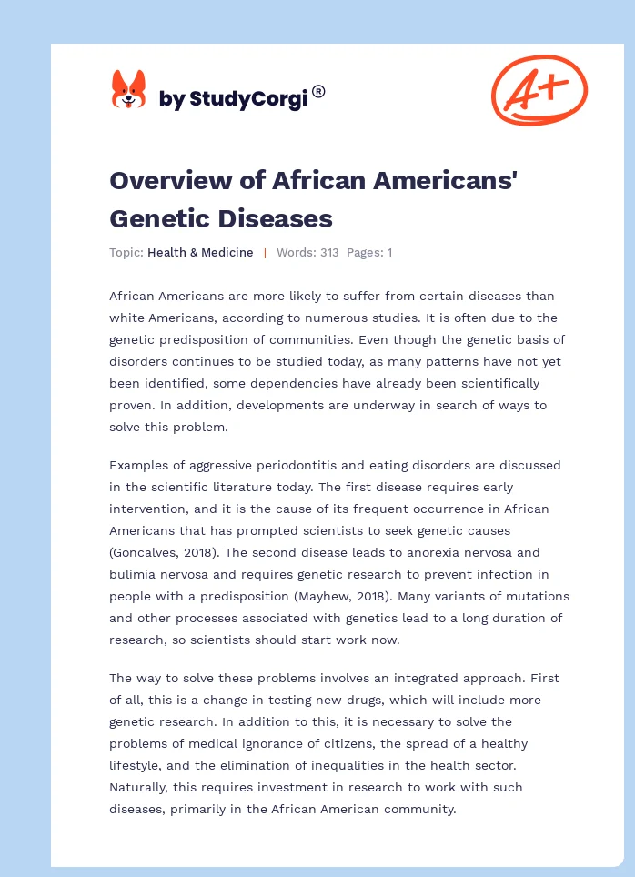Overview of African Americans' Genetic Diseases. Page 1