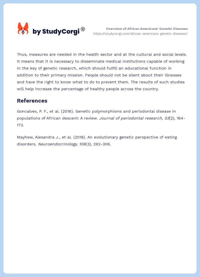 Overview of African Americans' Genetic Diseases. Page 2
