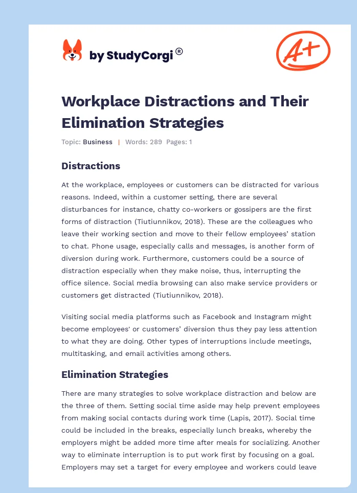 Workplace Distractions and Their Elimination Strategies. Page 1