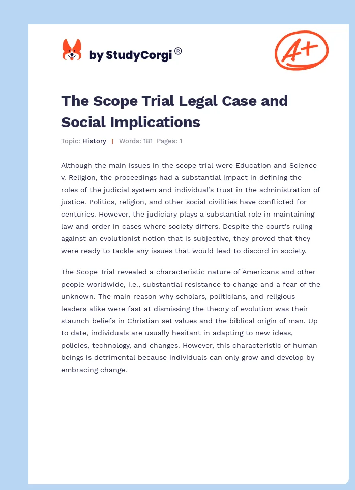 The Scope Trial Legal Case and Social Implications. Page 1