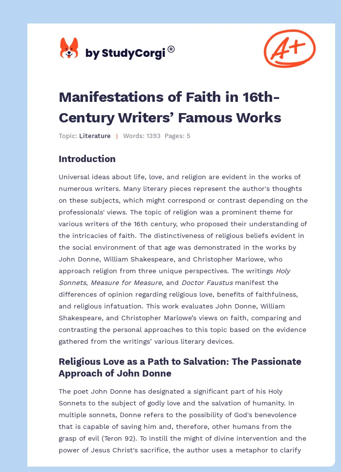 Manifestations of Faith in 16th-Century Writers’ Famous Works. Page 1