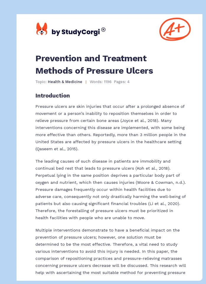 Prevention and Treatment Methods of Pressure Ulcers. Page 1