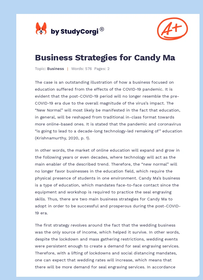 Business Strategies for Candy Ma. Page 1